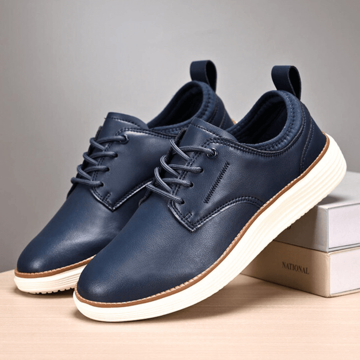 Baskets Homme en Cuir avec Lacets et Semelle Épaisse Blanche