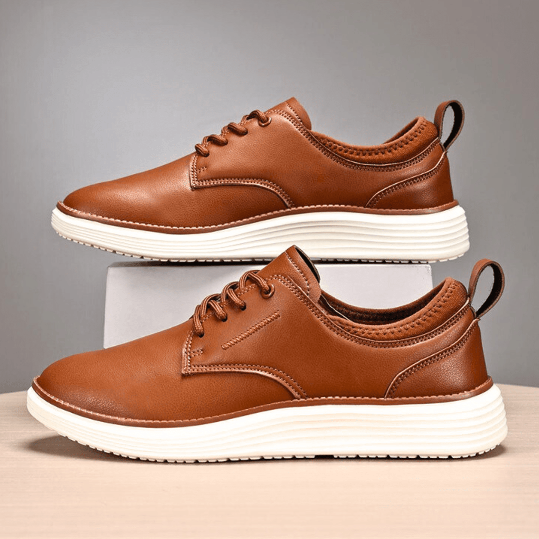 Baskets Homme en Cuir avec Lacets et Semelle Épaisse Blanche
