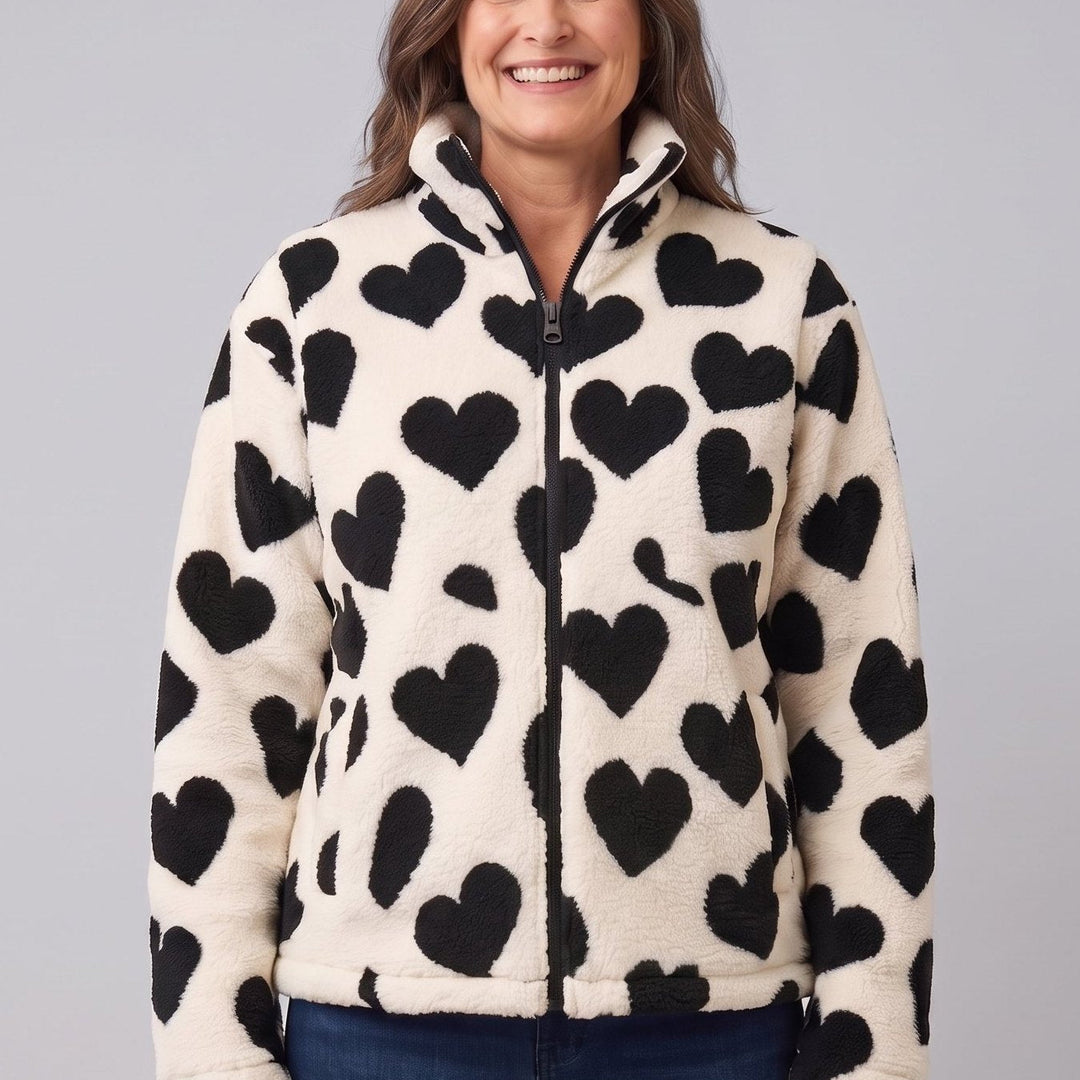 Veste Polaire Femme Réversible Motif Coeur Zippée