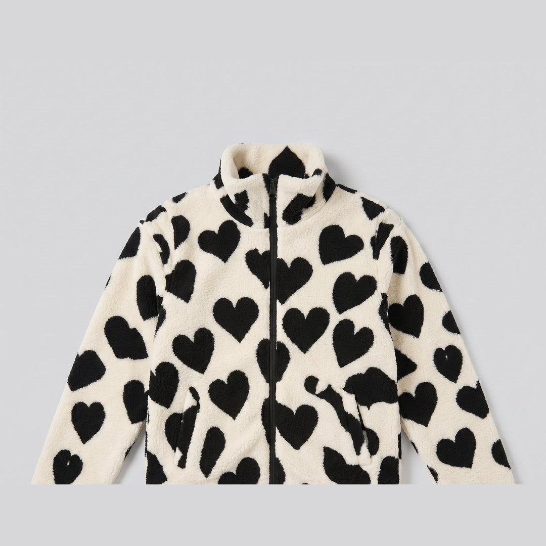 Veste Polaire Femme Réversible Motif Coeur Zippée