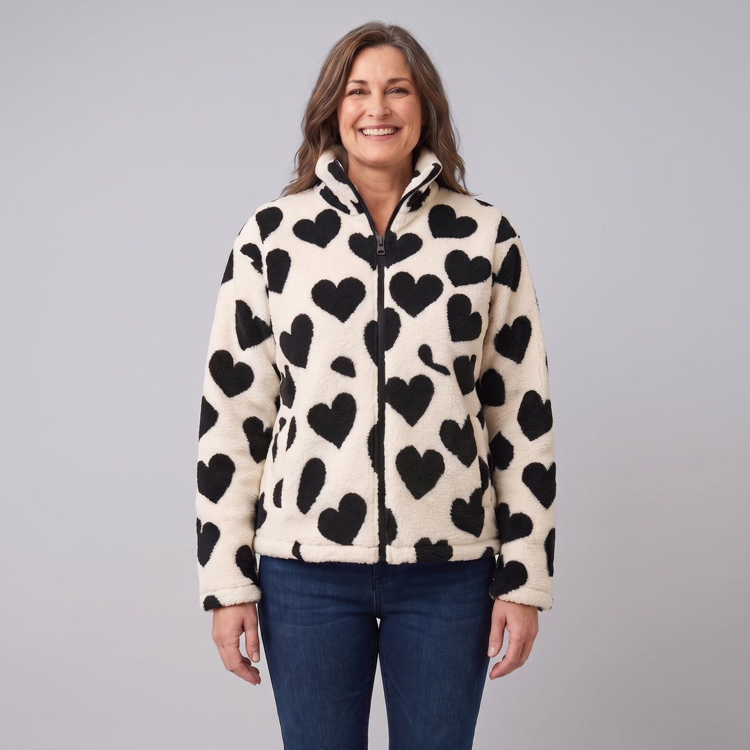 Veste Polaire Femme Réversible Motif Coeur Zippée
