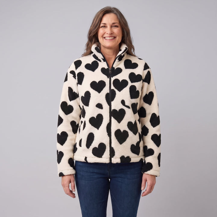 Veste Polaire Femme Réversible Motif Coeur Zippée