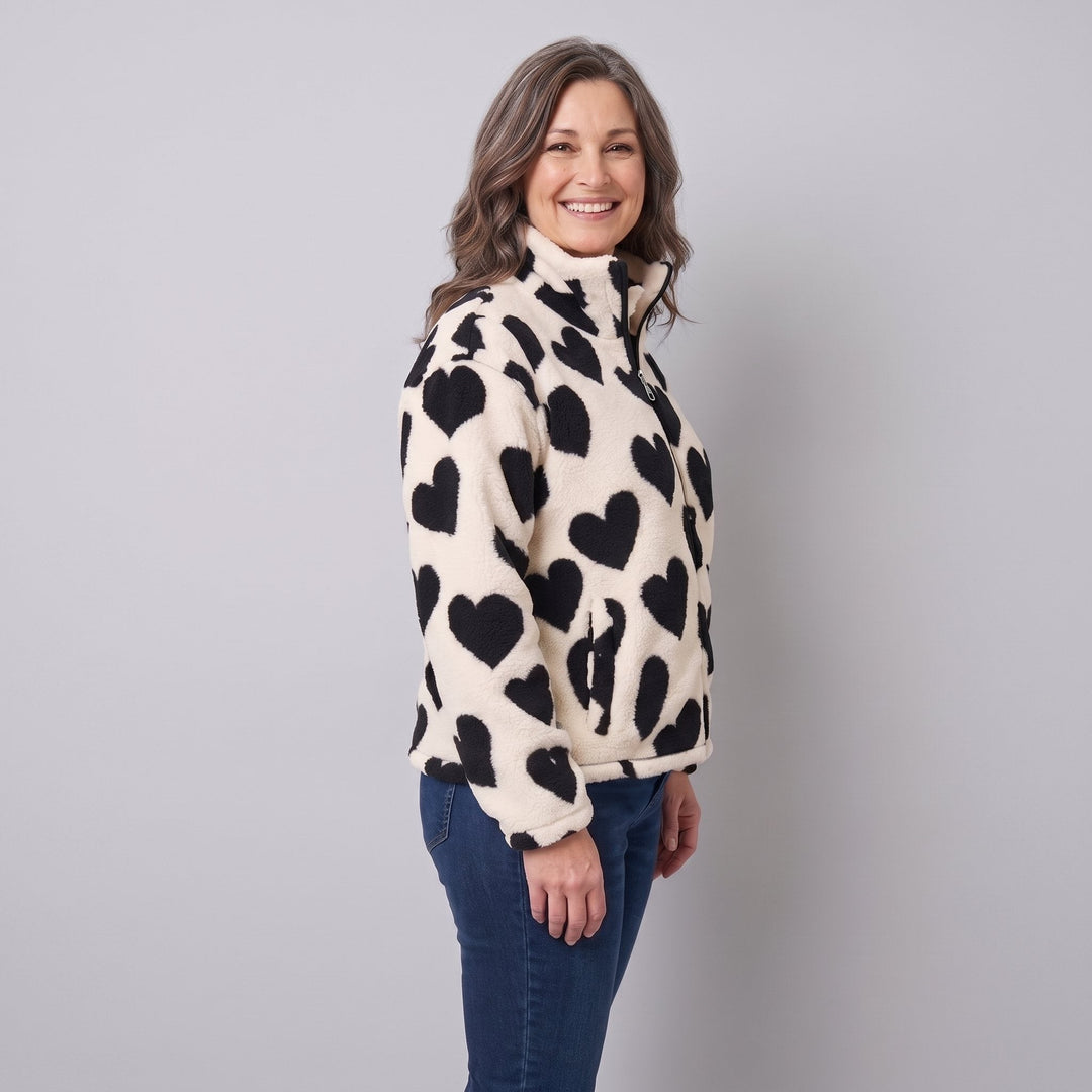 Veste Polaire Femme Réversible Motif Coeur Zippée