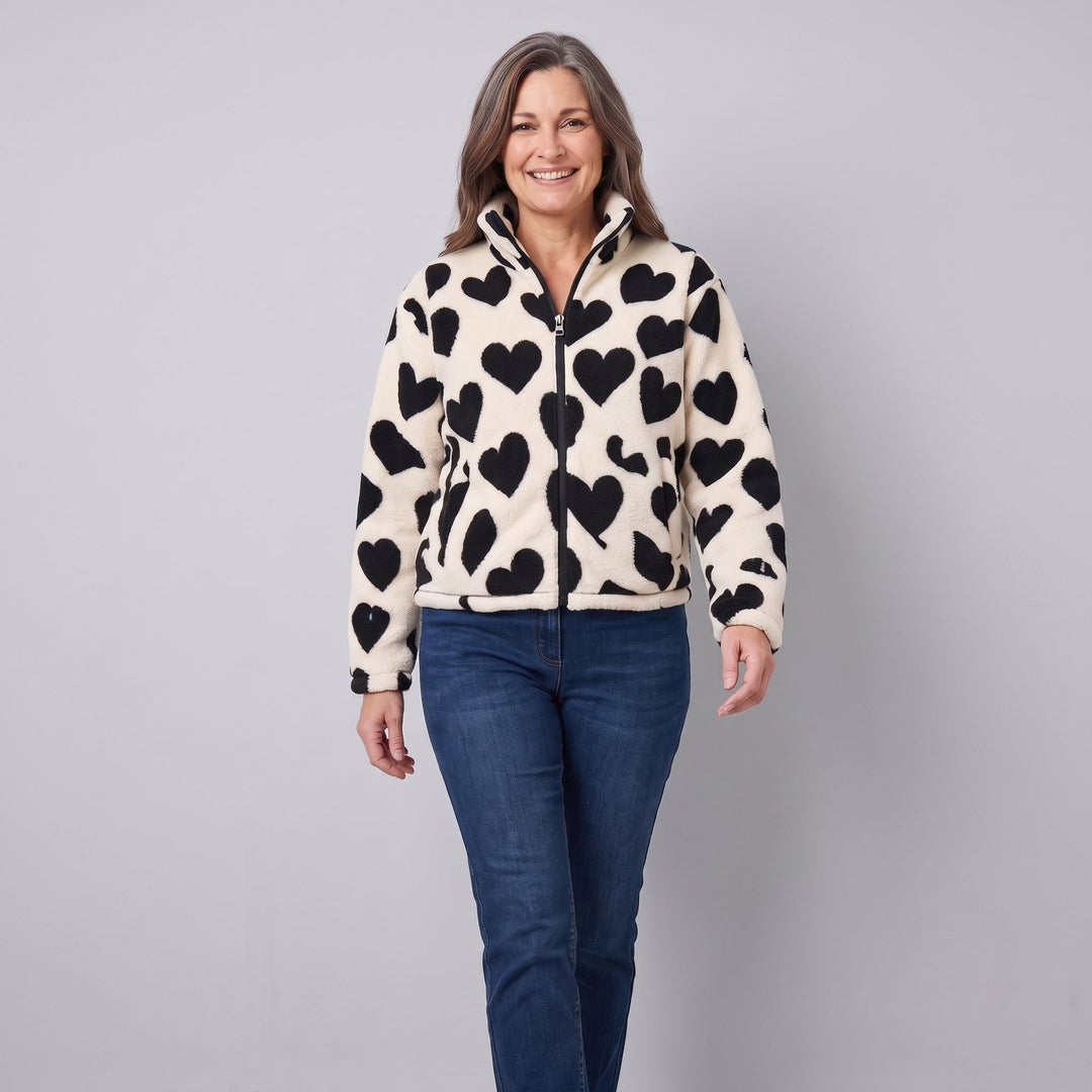 Veste Polaire Femme Réversible Motif Coeur Zippée