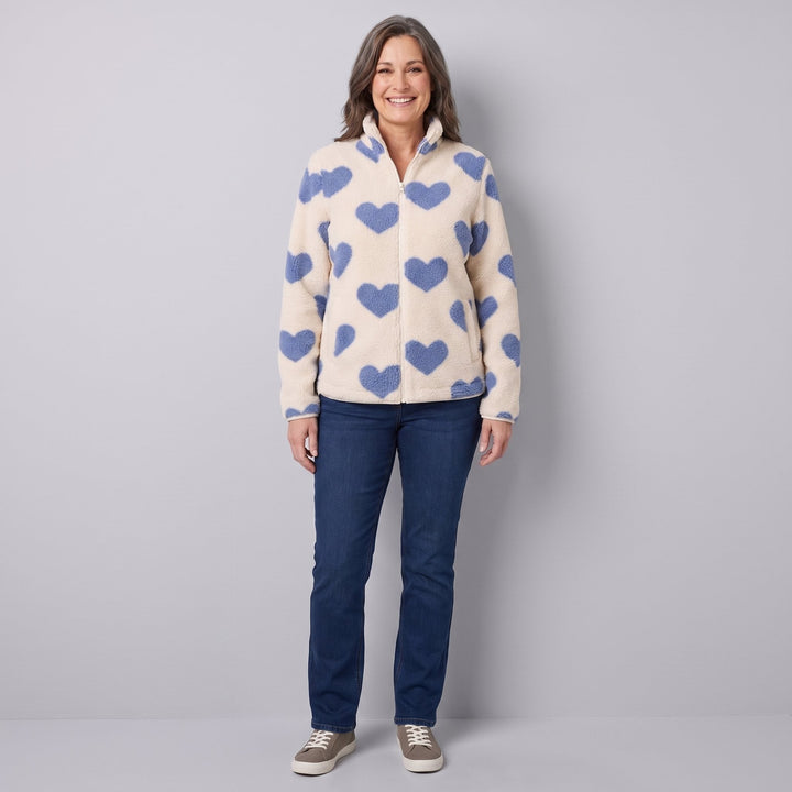 Veste Polaire Femme Réversible Motif Coeur Zippée