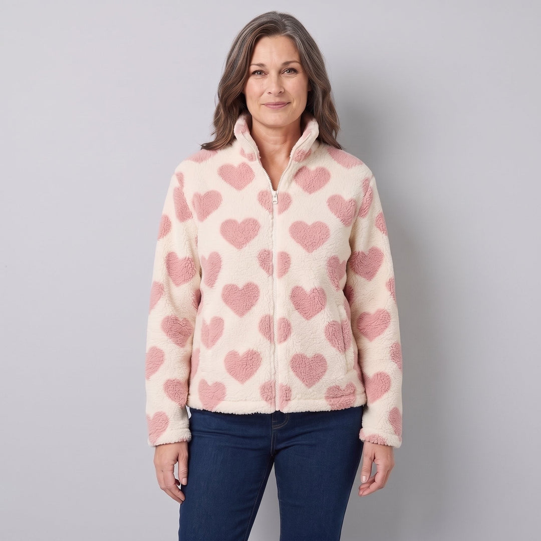 Veste Polaire Femme Réversible Motif Coeur Zippée