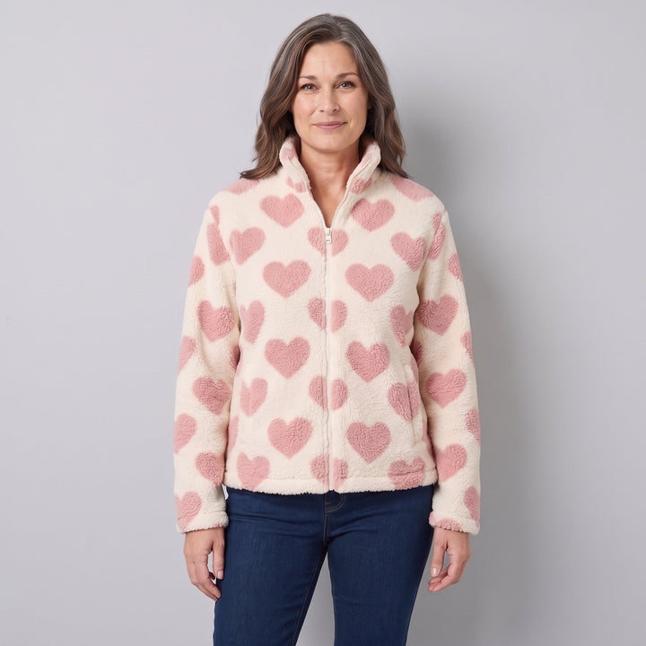 Veste Polaire Femme Réversible Motif Coeur Zippée