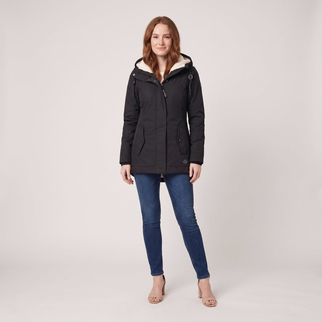 Veste d'Hiver Femme Imperméable Coupe-Vent à Capuche Doublure Polaire