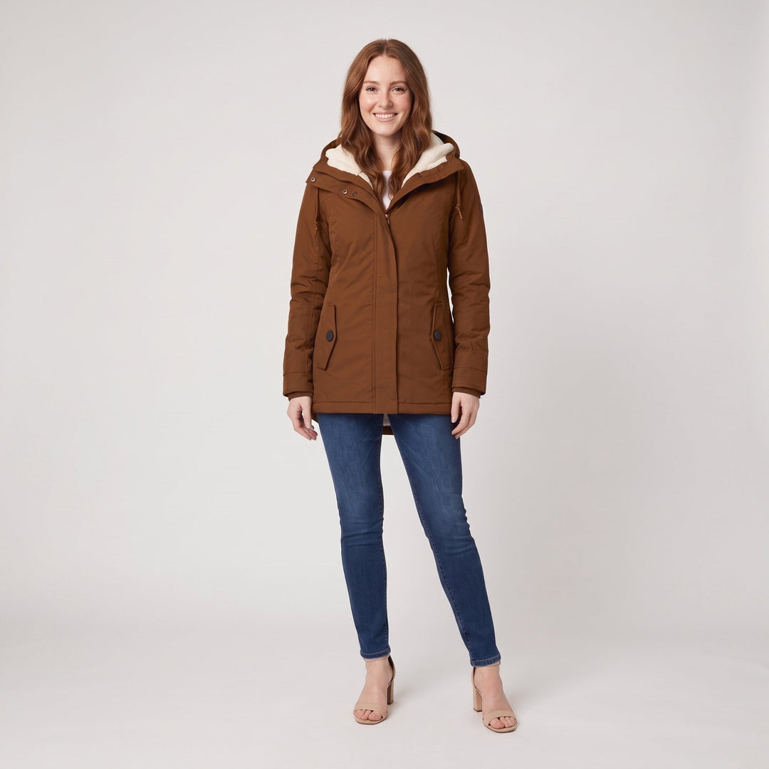 Veste d'Hiver Femme Imperméable Coupe-Vent à Capuche Doublure Polaire