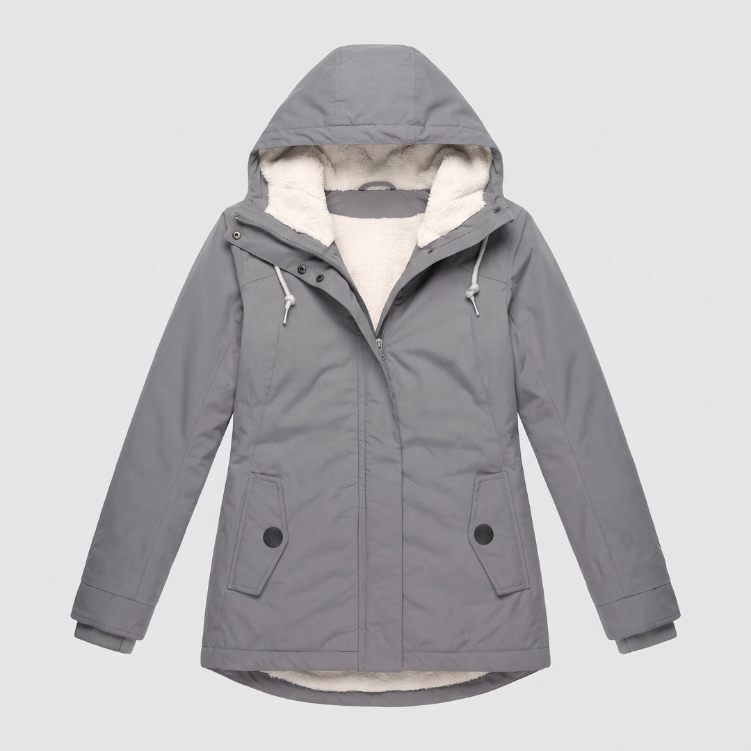 Veste d'Hiver Femme Imperméable Coupe-Vent à Capuche Doublure Polaire
