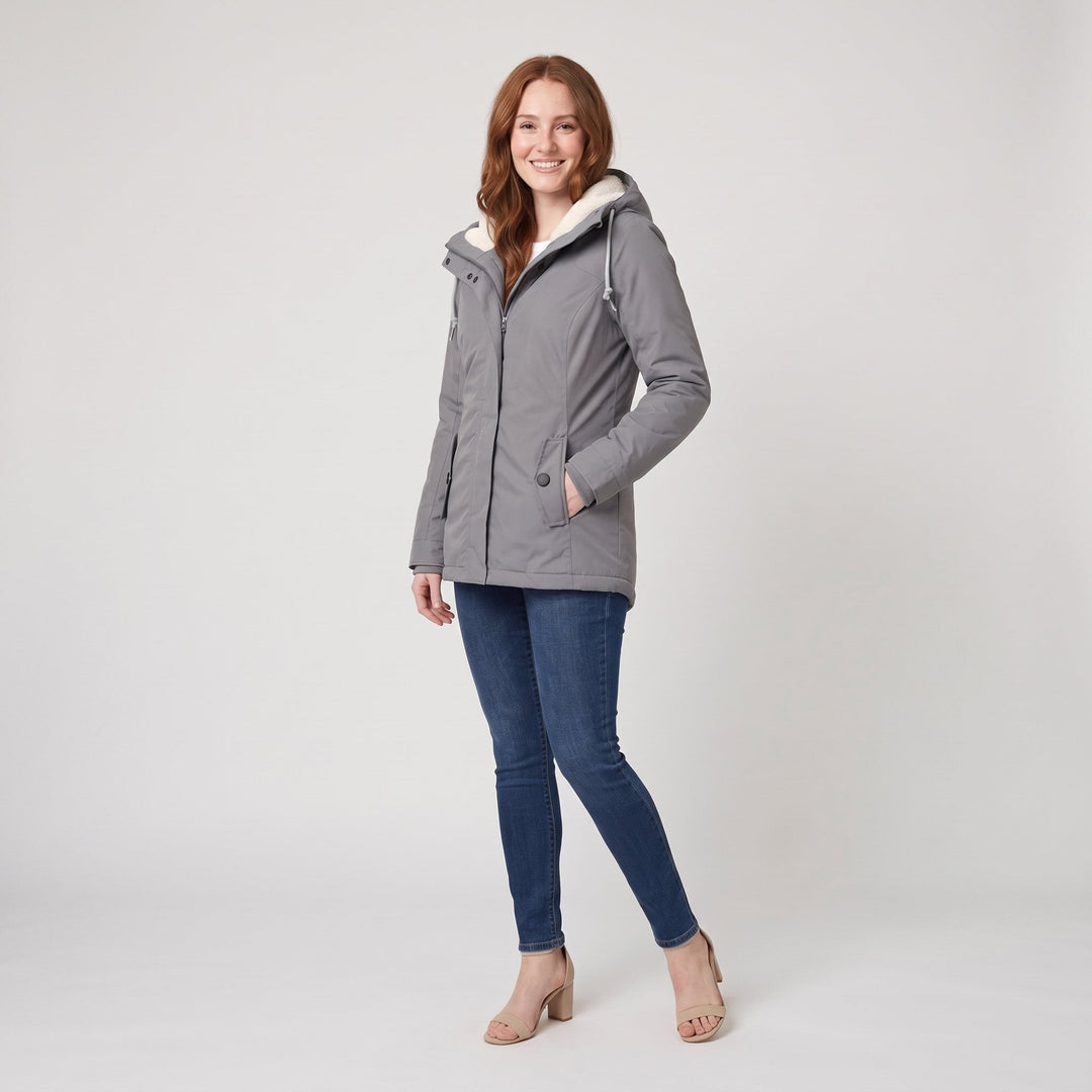 Veste d'Hiver Femme Imperméable Coupe-Vent à Capuche Doublure Polaire