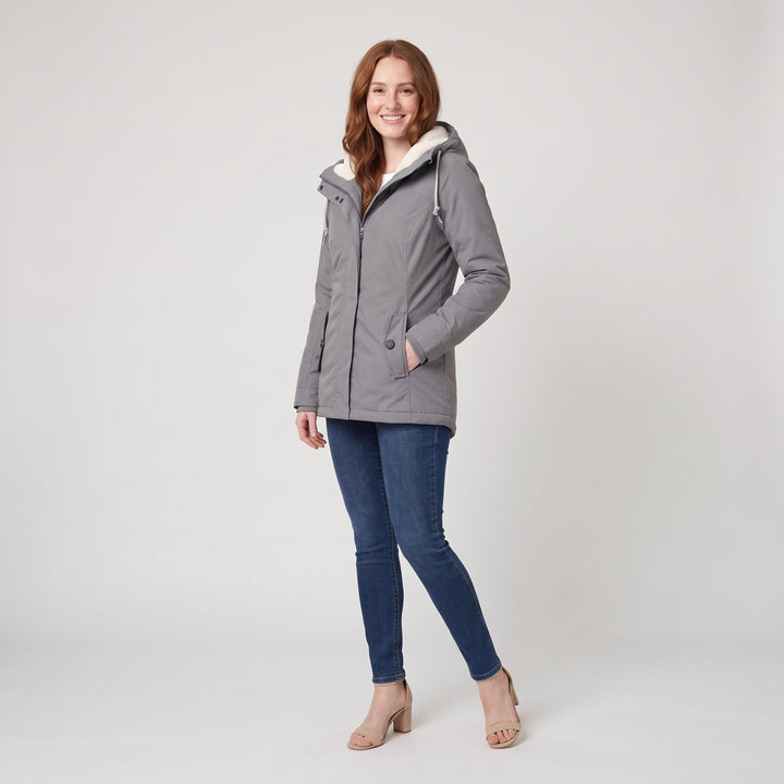 Veste d'Hiver Femme Imperméable Coupe-Vent à Capuche Doublure Polaire