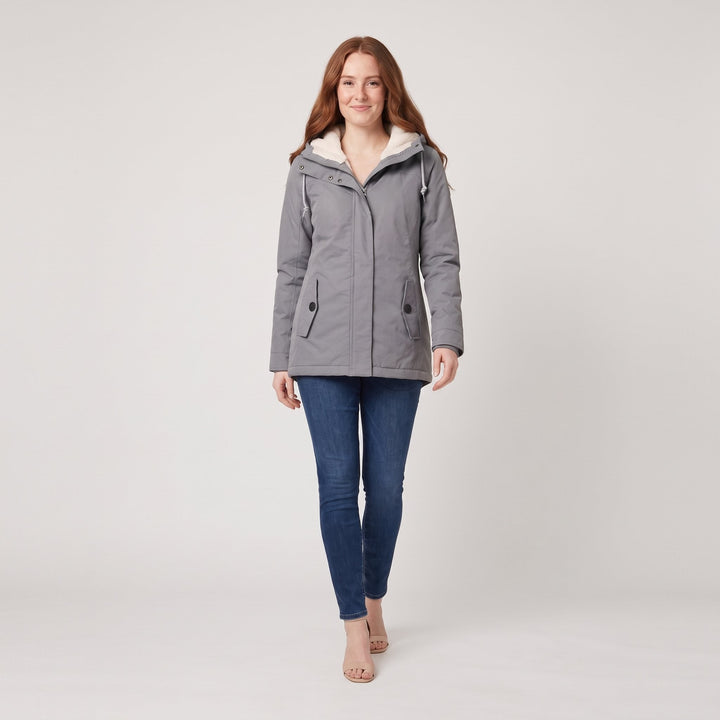 Veste d'Hiver Femme Imperméable Coupe-Vent à Capuche Doublure Polaire