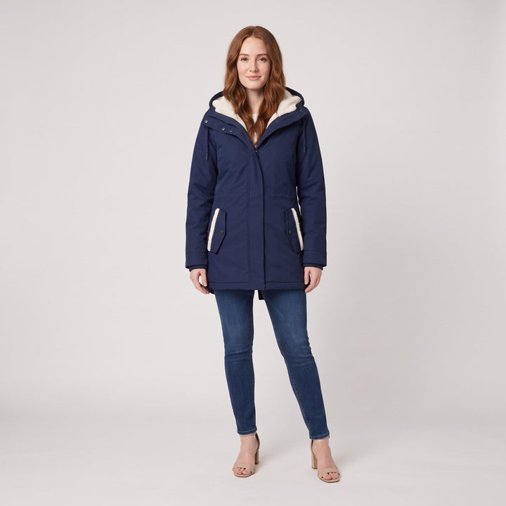 Veste d'Hiver Femme Imperméable Coupe-Vent à Capuche Doublure Polaire