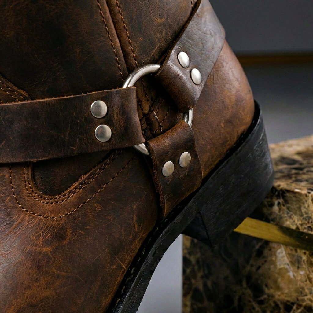 Bottes Western Homme Montantes à Boucle Bout Rond