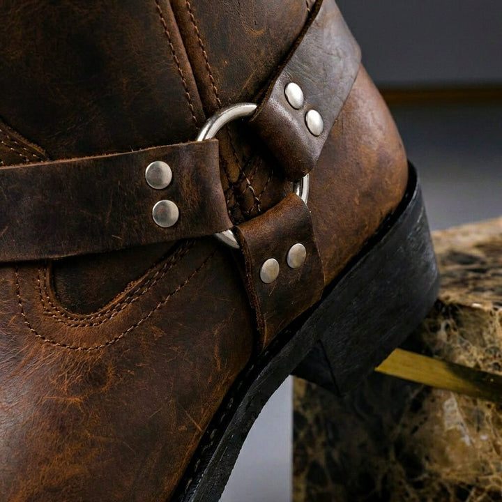 Bottes Western Homme Montantes à Boucle Bout Rond