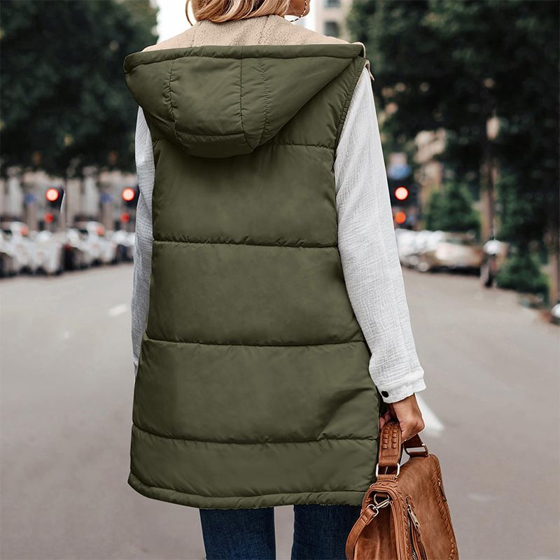 Gilet Matelassé Femme Long à Capuche Doublure Sherpa