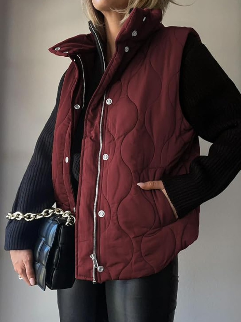 Gilet Matelassé Femme Col Montant Zippé Pressions
