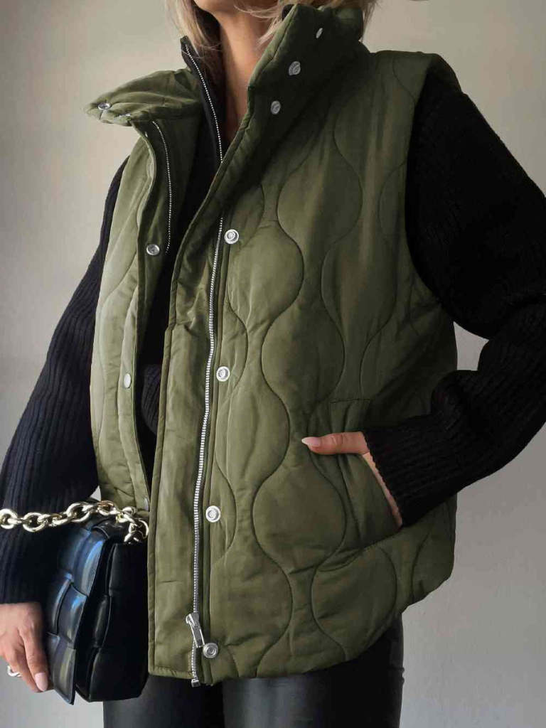 Gilet Matelassé Femme Col Montant Zippé Pressions