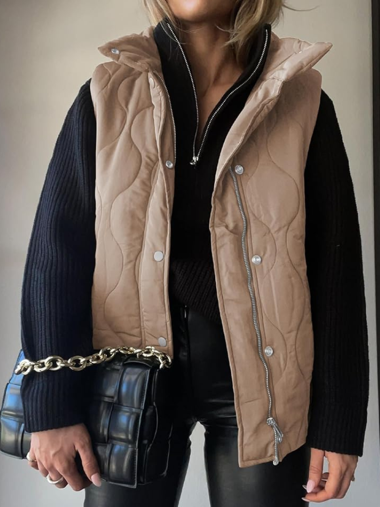 Gilet Matelassé Femme Col Montant Zippé Pressions
