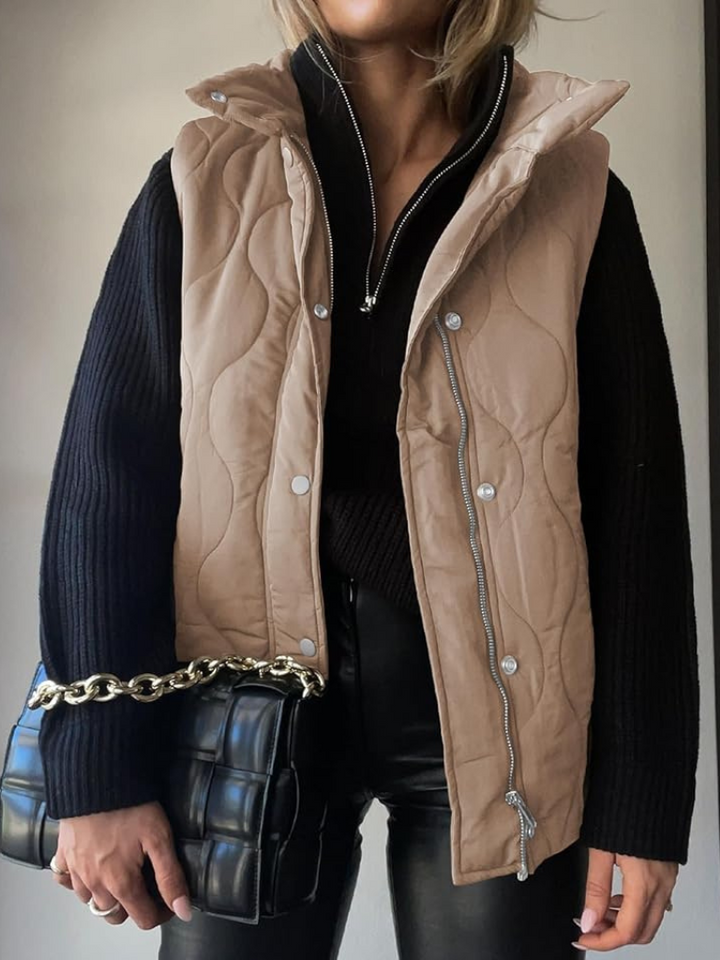Gilet Matelassé Femme Col Montant Zippé Pressions