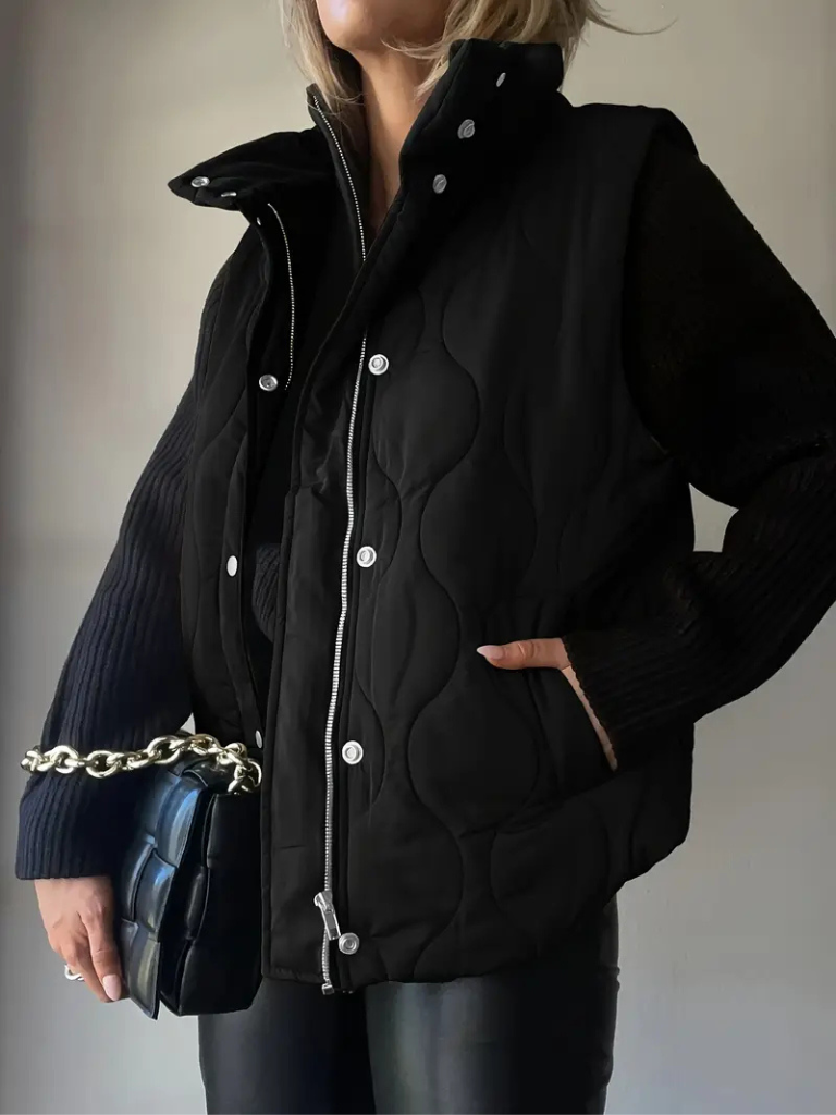 Gilet Matelassé Femme Col Montant Zippé Pressions