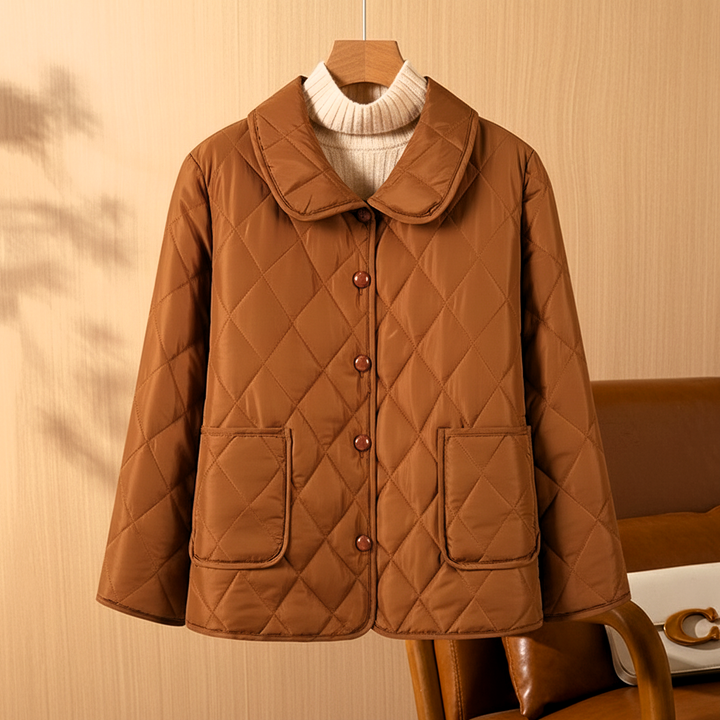 Veste Matelassée Femme Col Rabattu Boutonnée Poches Plaquées