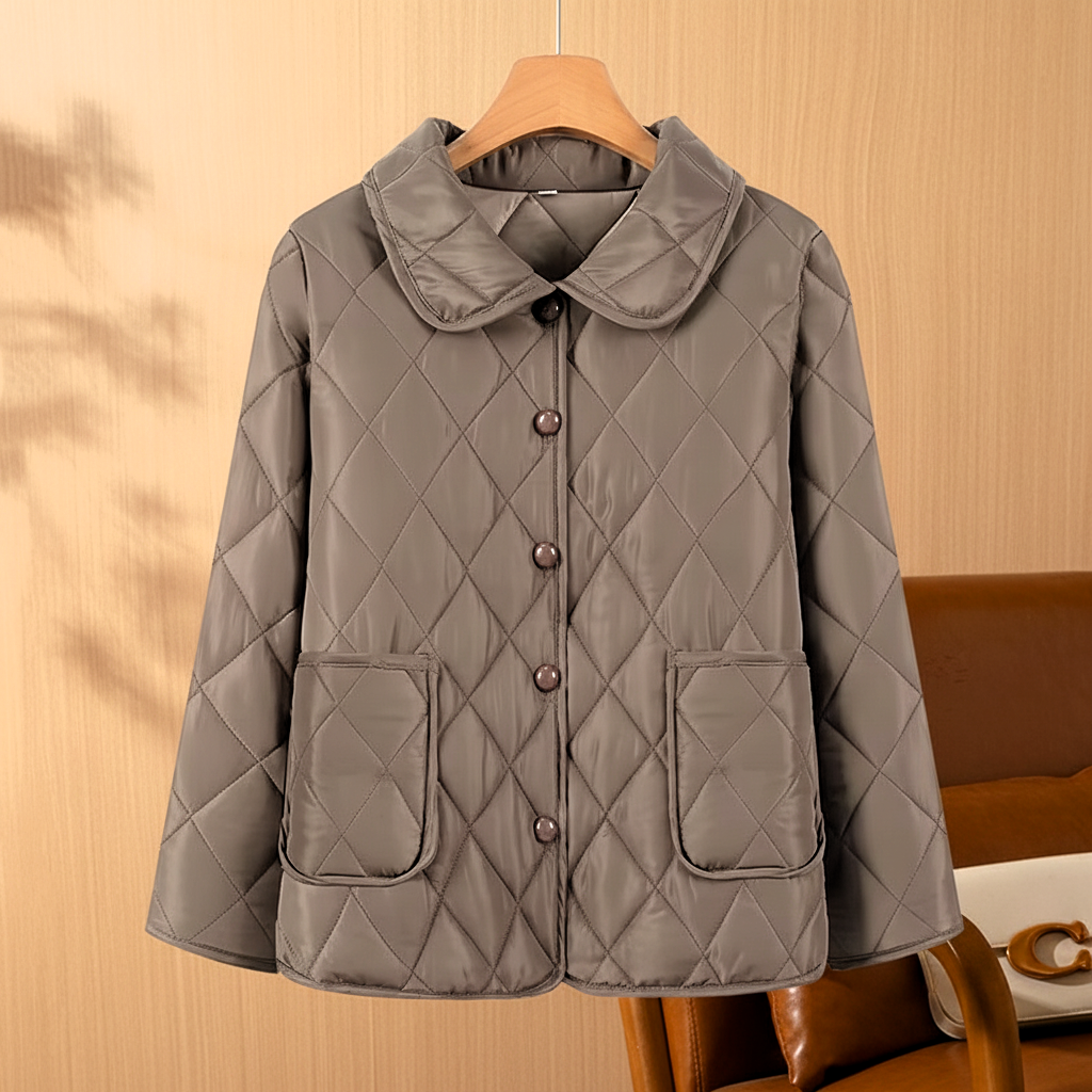 Veste Matelassée Femme Col Rabattu Boutonnée Poches Plaquées