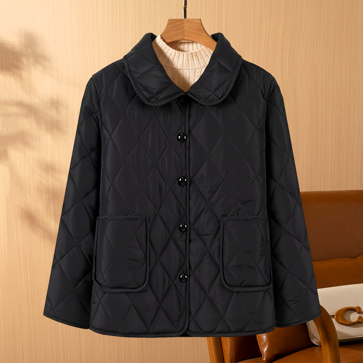Veste Matelassée Femme Col Rabattu Boutonnée Poches Plaquées