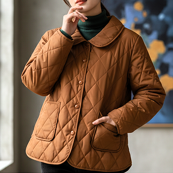 Veste Matelassée Femme Col Rabattu Boutonnée Poches Plaquées