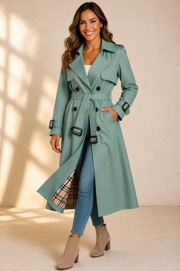 Trench Long Femme Croisé avec Ceinture