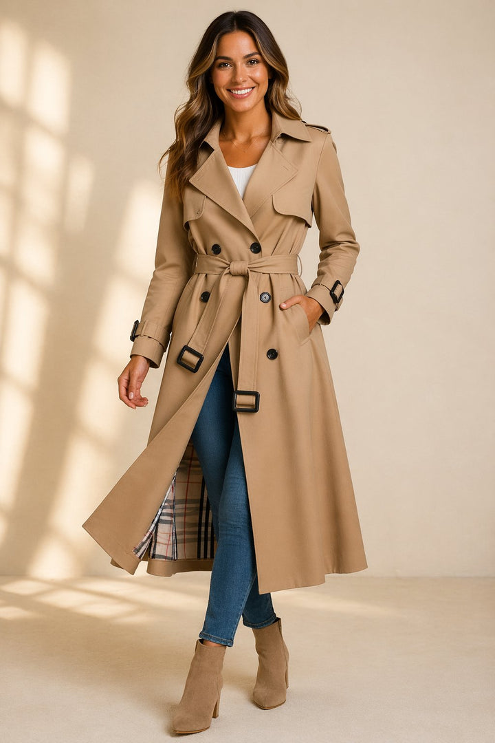Trench Long Femme Croisé avec Ceinture