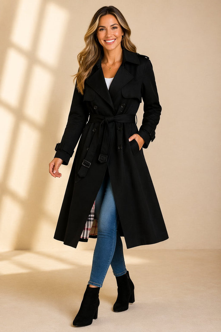 Trench Long Femme Croisé avec Ceinture