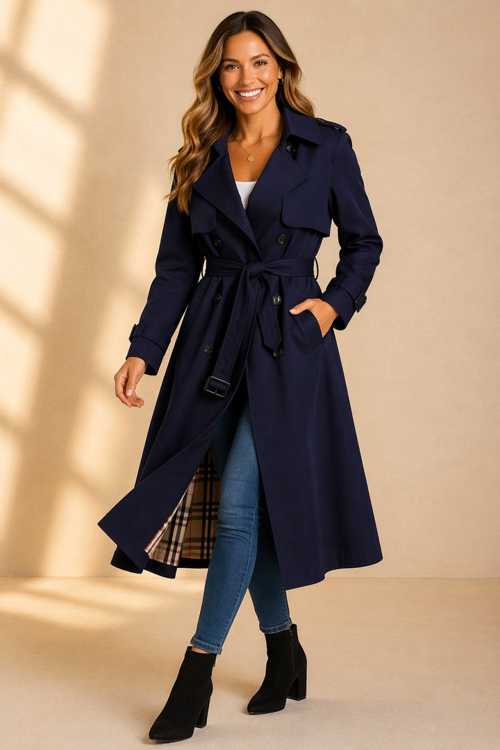 Trench Long Femme Croisé avec Ceinture