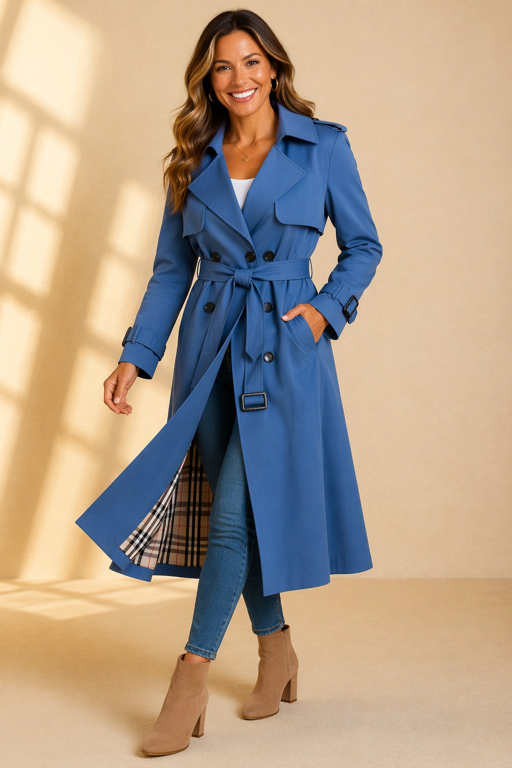 Trench Long Femme Croisé avec Ceinture