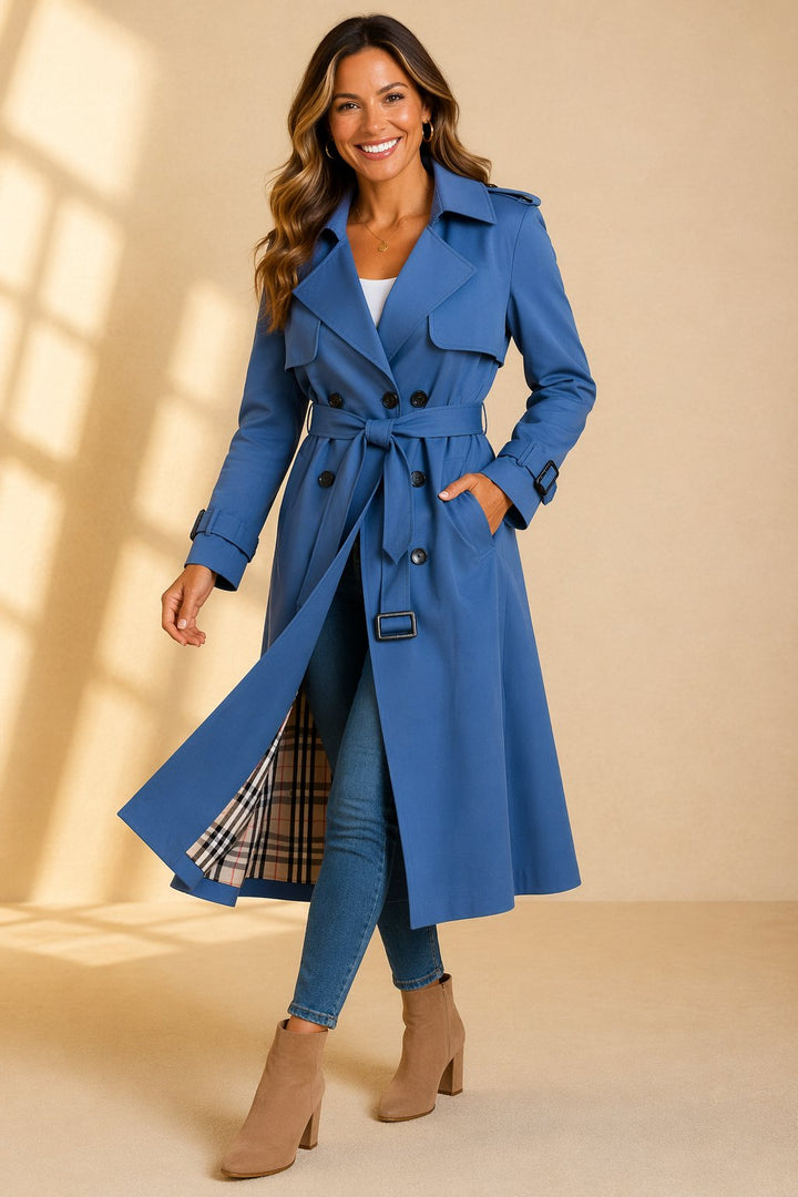 Trench Long Femme Croisé avec Ceinture