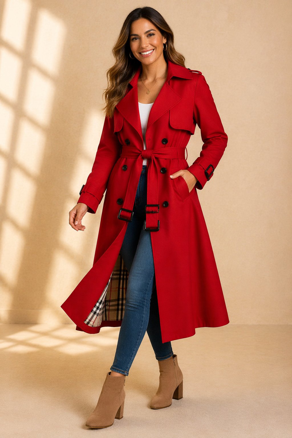Trench Long Femme Croisé avec Ceinture