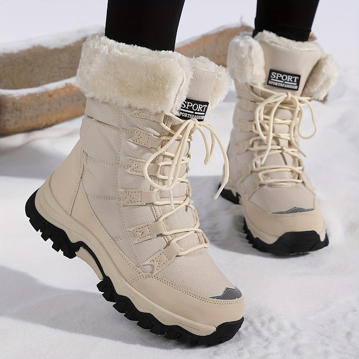 Bottes Montantes d'Hiver pour Femme Doublées en Fausse Fourrure à Lacets