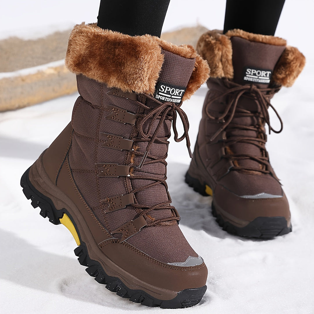 Bottes Montantes d'Hiver pour Femme Doublées en Fausse Fourrure à Lacets