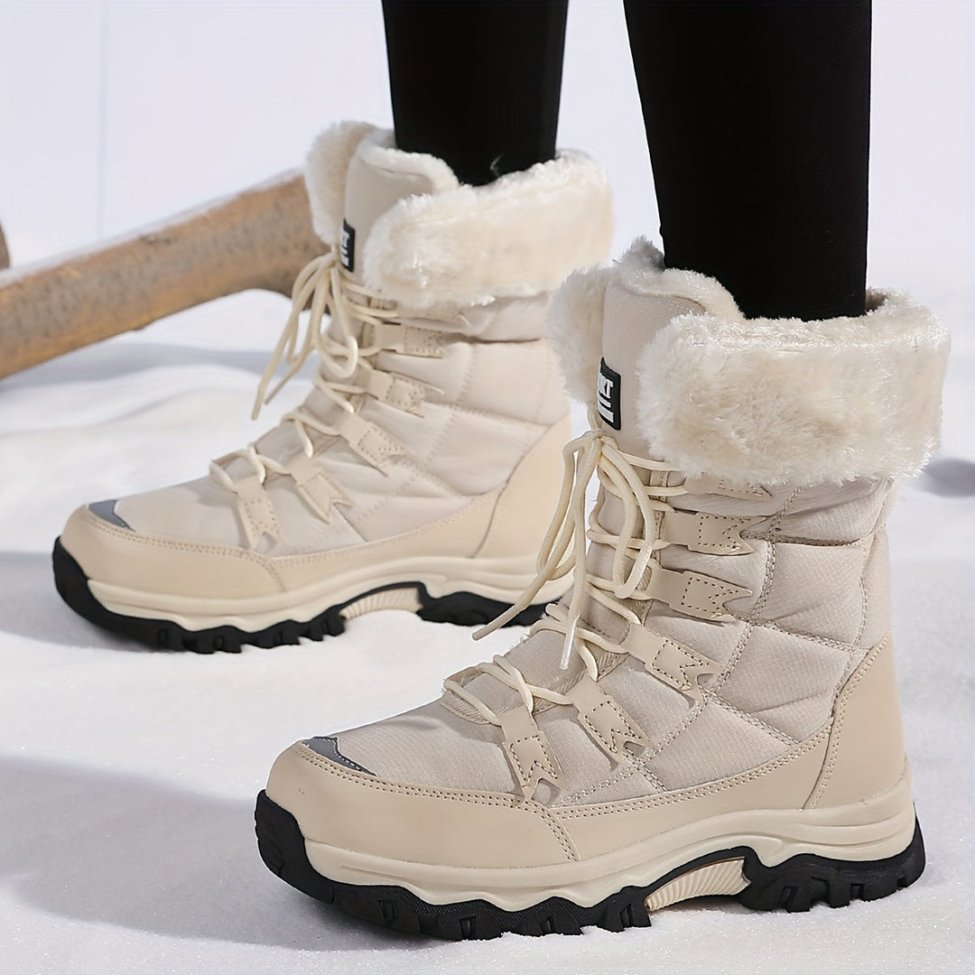 Bottes Montantes d'Hiver pour Femme Doublées en Fausse Fourrure à Lacets
