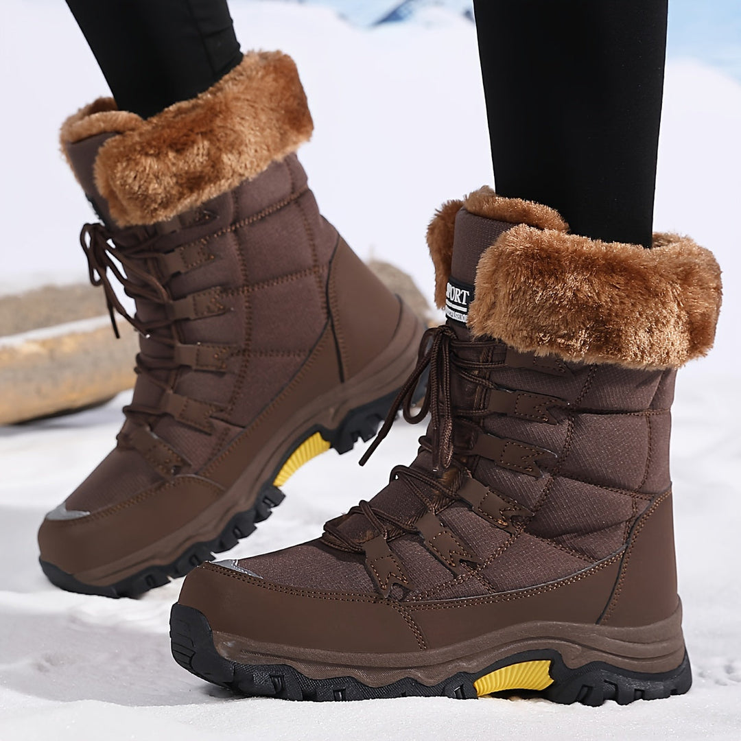 Bottes Montantes d'Hiver pour Femme Doublées en Fausse Fourrure à Lacets