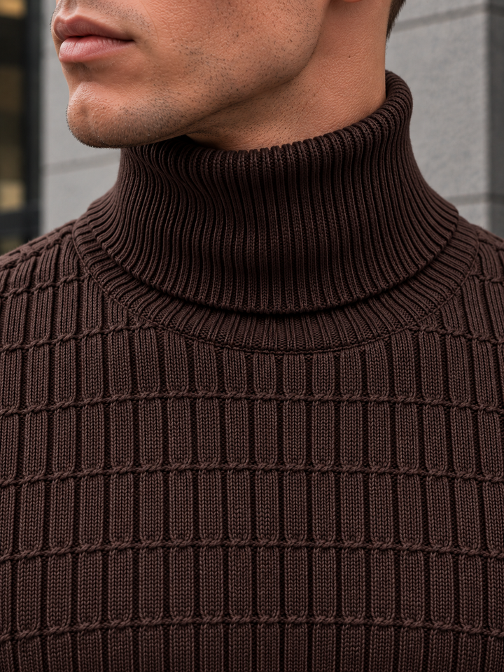 Pull Col Roulé Homme Côtes Verticales En Maille