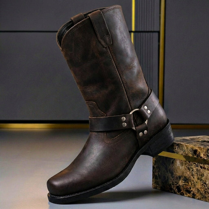 Bottes Western Homme Montantes à Boucle Bout Rond