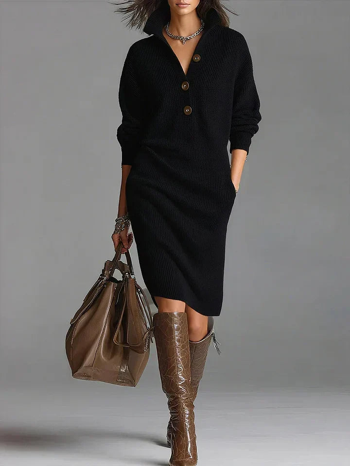 Robe Midi Femme avec Col Boutonné et Coupe Confortable