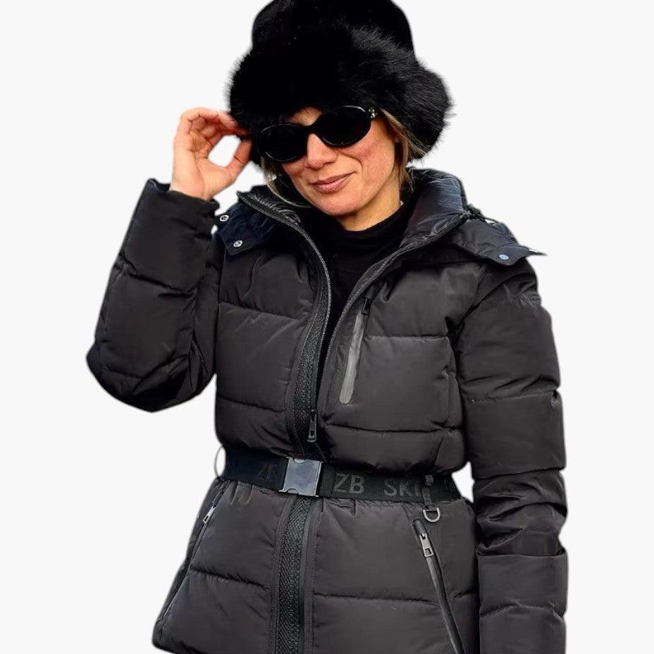 Veste de Ski Femme Ceinturée à Capuche Matelassée