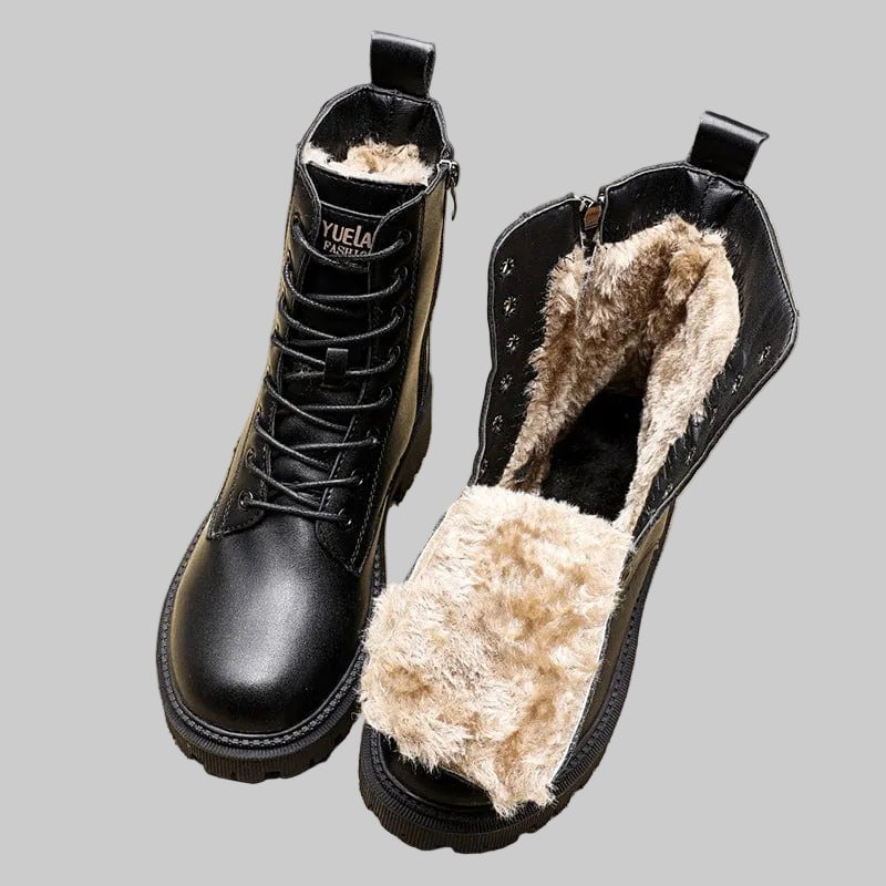 Bottines d'Hiver Femme à Lacets avec Doublure Chaude et Zip Latéral