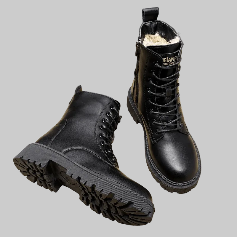 Bottines d'Hiver Femme à Lacets avec Doublure Chaude et Zip Latéral