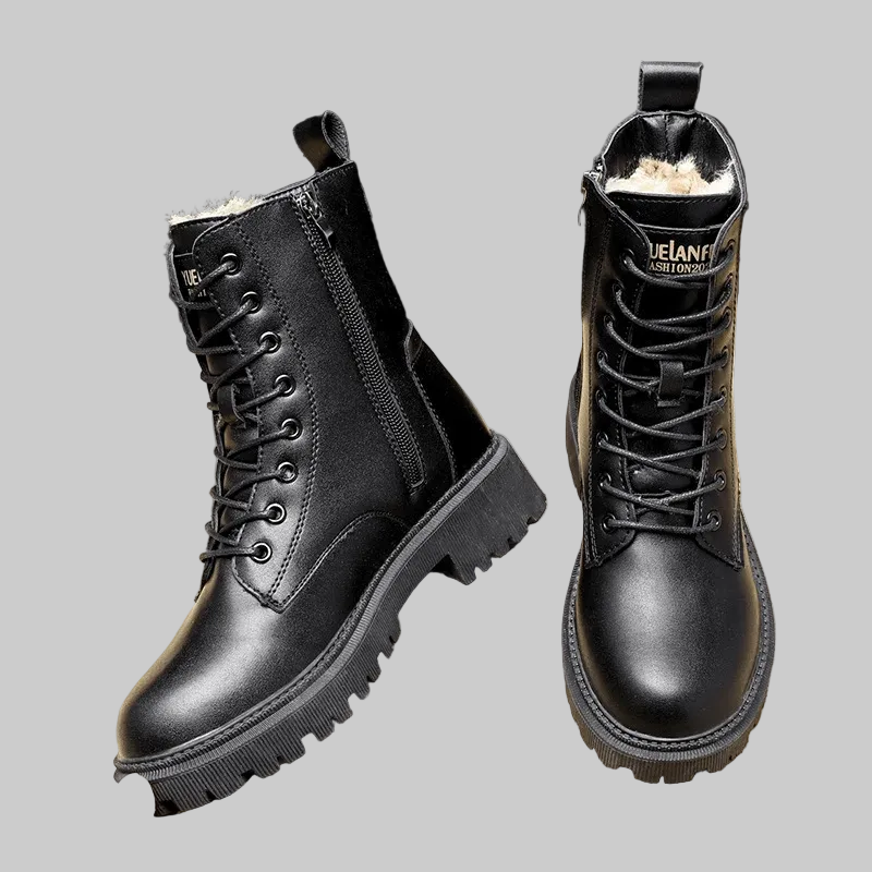 Bottines d'Hiver Femme à Lacets avec Doublure Chaude et Zip Latéral