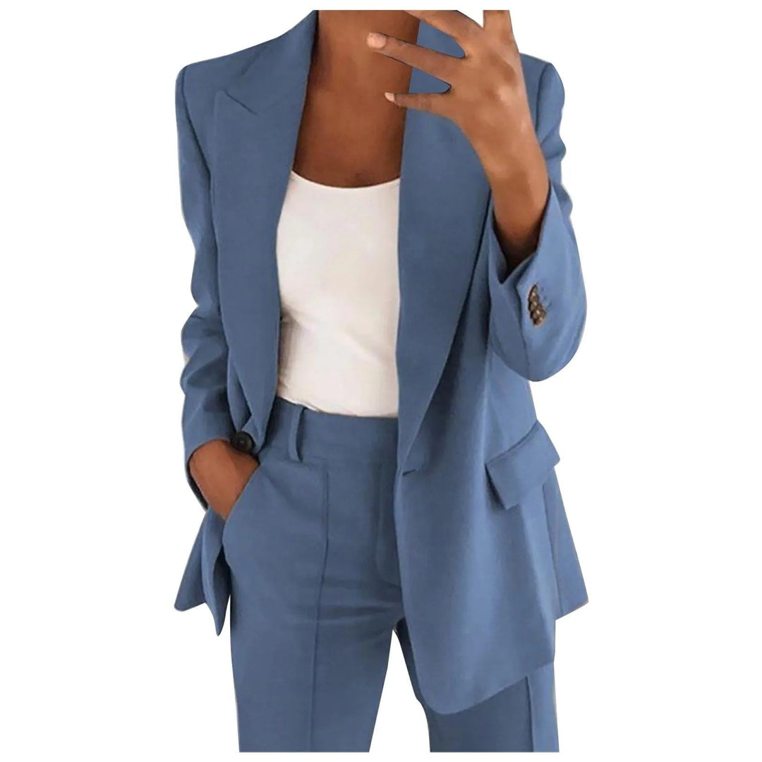 Tailleur Femme 2 Pièces avec Blazer Ajusté et Pantalon Fuselé Taille Haute