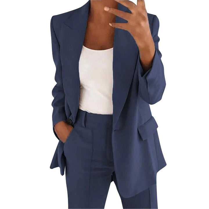 Tailleur Femme 2 Pièces avec Blazer Ajusté et Pantalon Fuselé Taille Haute